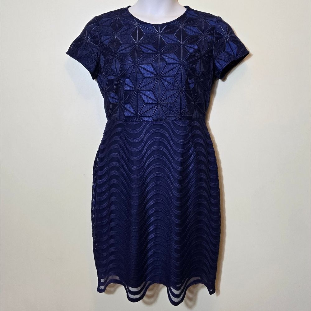 Reiss Anita Jacquard Cocktail Dress Size 10 Navy Blue Formal Evening
